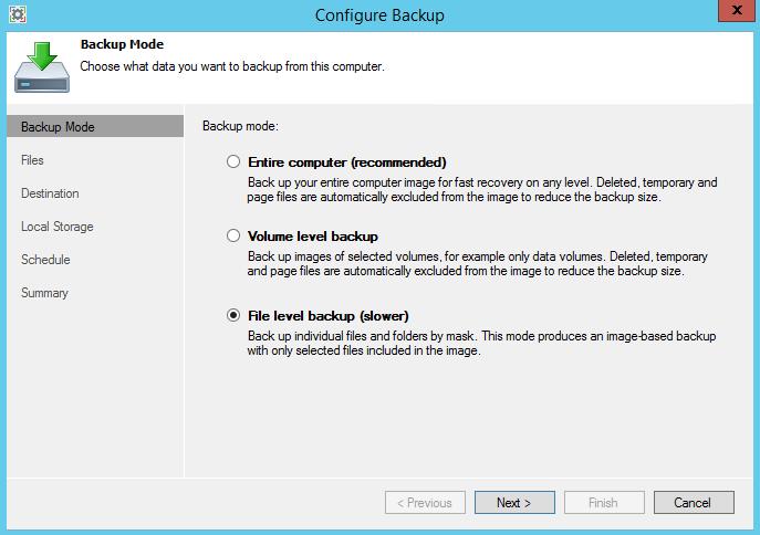CloudBond 365 3. Click the File level backup (slower) mode option, and then click Next. Figure 42-3: Configure Backup 4.