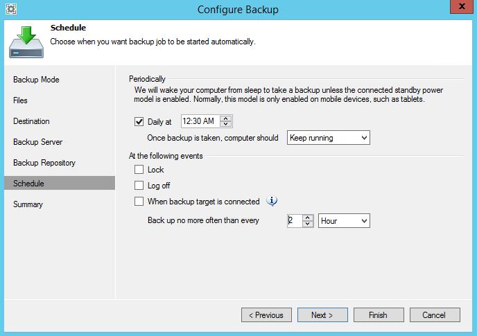 Configure Backup Backup Repository 13. Set the time to perform the backup.