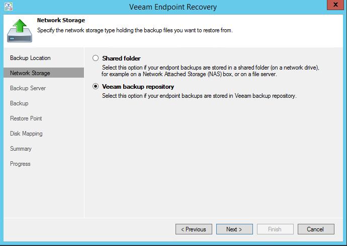 CloudBond 365 12. The Veeam backup repository option is selected. Figure 44-5: Veeam Endpoint Recovery Network Storage 13.