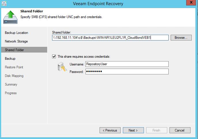 Administration and Maintenance Manual 44. Restoring a CloudBond 365 Backup Figure 44-7: Veeam Endpoint Recovery Network Storage 15.