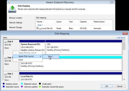 CloudBond 365 22. Click OK, and then Next. Figure 44-12: Veeam Endpoint Recovery Disk Mapping 23. Click Restore to start the recovery. 24.