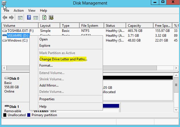 CloudBond 365 Figure 44-15: Disk Management Change Drive Letter and Paths 3. Right-click on the disk. 4. Select New Simple Volume; the Welcome New Simple Volume Wizard.