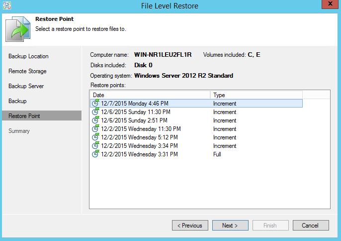 To restore D: and E: Drives and files: 1. From the Veeam main screen, run the File Level Restore menu option.