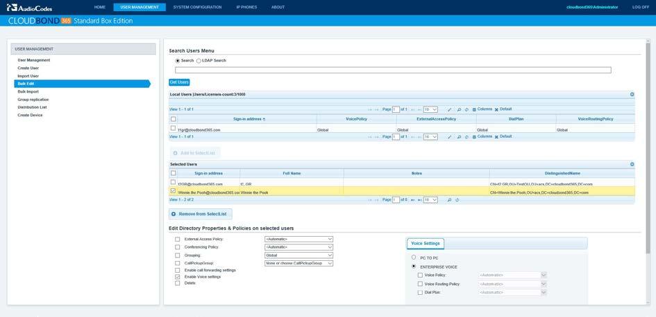 CloudBond 365 5. The Selected Users list will be populated. You may unselect users if desired.