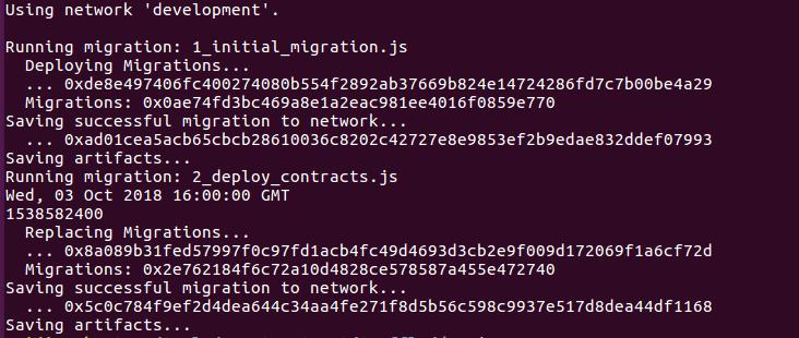 Deploy the smart contract Execute command in the truffle project