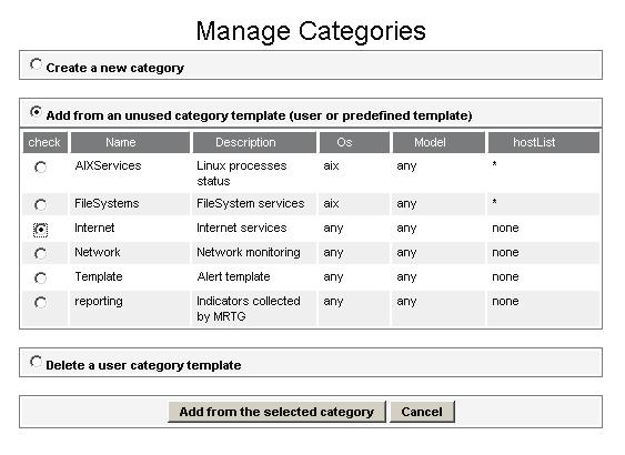 5 Adding a Category from a Template To add a category from a category template, click the manage category link.