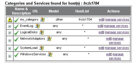 5. Click OK to validate. The new category is now displayed in the Categories and Services list: Figure 5-17. List of categories for host Note The icon means that there is no service in the category.