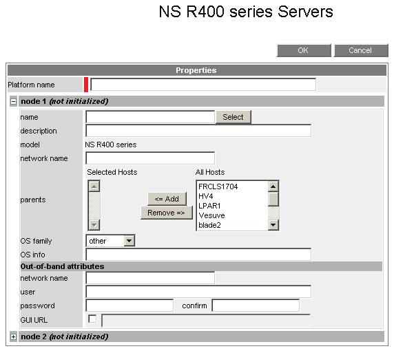 Figure 3-10. NS R422 edition Host Properties Platform name name description model network name parents Description Platform name (only for NS R422 model). Host short name (label).