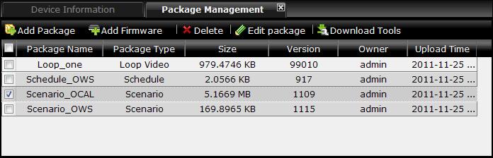 7 CMS Server 7.9.4 Package Management Before uploading video or image to the device, you need to transfer the content to the specified storage location in the Package Management page.