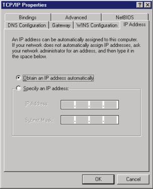 Chapter 7: Configuring Your Network with the Cable/DSLRouter Configuring PCs to Connect to the Cable/DSL Router 4. Click the Properties button, and then choose the IP Address tab.