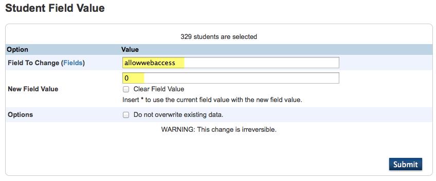 3. On the Student Field Value Screen enter the following: a.