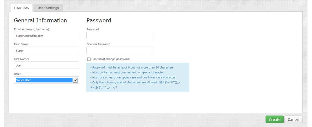 7. In the Password and Confirm Password fields, type the user s password for signing in to Portal. 8.