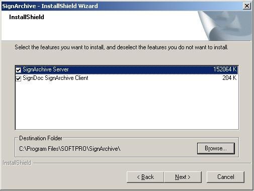 The Installation wizard will ask you to choose the features that you would like to install: SignArchive Server or / and SignDoc SignArchive Client. 1.