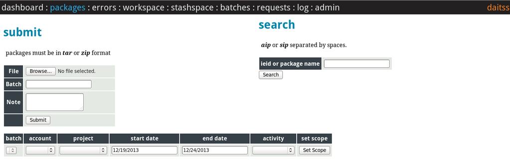To access the SIP submission function, click on the packages tab in the Operator s Toolbar at the top of the page: This will take you to the packages page: In the