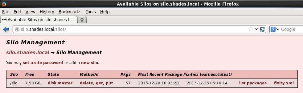 Note that only one DAITSS Storage Silo has been assigned to the Demo repository, silo.shades.local.