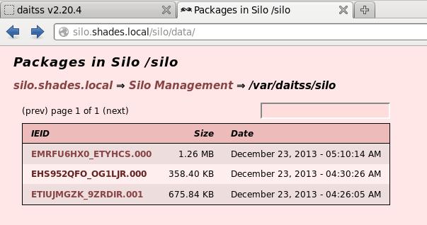local Then click on the Manage link This will display the DAITSS Archival Storage silo assigned to the DAITSS Demo instance and its contents.