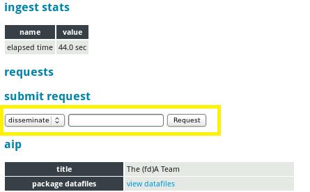 A note is required for all requests. Click on the Request button to initiate a dissemination request.