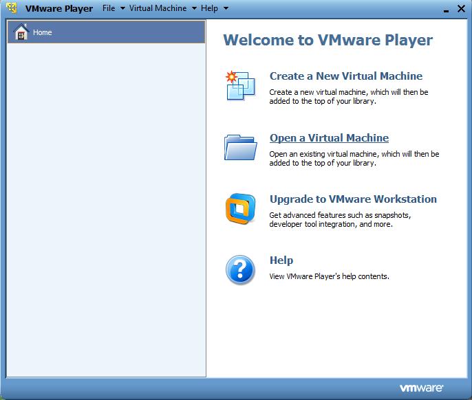 Open the VMWare Player you ve installed on your desktop.