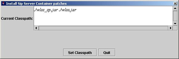Editing the MANIFEST Classpath in GUI Mode java com.bea.wcp.sip.tools.installpatch -action set -patch CR567890_wlss220.jar -patch wlss_sp.jar -patch wlss.jar -patch CR567891_wlss220.