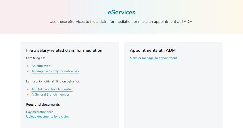 1. Accessing File a notice-pay for mediation Steps: 1. Accessing from TADM eservice website. http://www.tadm.sg/eservices/ Figure 1 2.