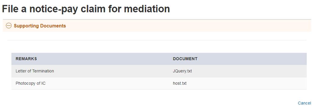 2.1 Application List Display a list of all applications submitted by user to date. List only drafts created after the implementation of File a notice-pay claim for mediation.