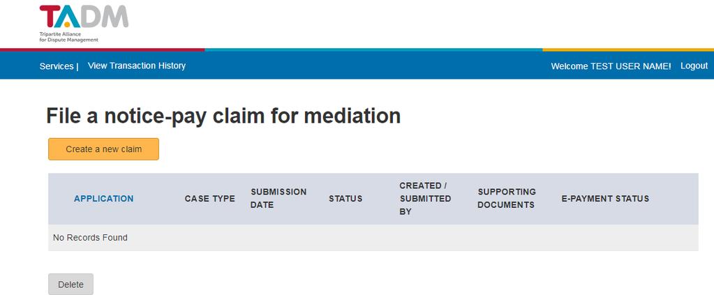 successful sing pass login, the File a notice-pay claim for mediation Dashboard page will be
