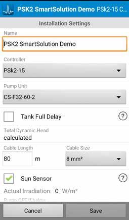 PumpScanner 21 3.3.3.2 Pumps Installation Settings Please configure Controller, Pump Unit, Cable length and Cable size according to your installation.