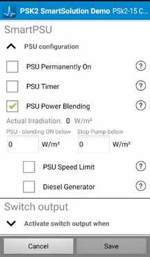 the selected pump settings.
