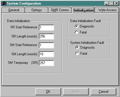 6 System Configuration, the Initialization Tab On the Initialization tab, you can edit the memory locations assigned to data that will be exchanged among the PLCs at startup.