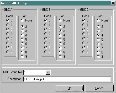 6 Inserting a Bus Controller Group in the Rack To add a bus controller group, either select GBC Group from the Insert menu or click on Insert GBC in the Rack window.