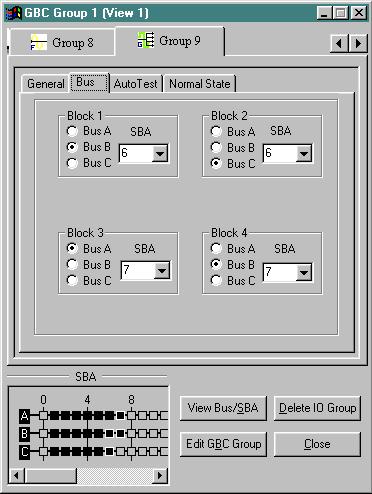 6 H-Block, I-Block, or T-Block Redundant Outputs, the Bus Tab This is the Bus tab for an H-block output group. The Bus tab for an I-block or T-block output group shows two blocks grayed out.