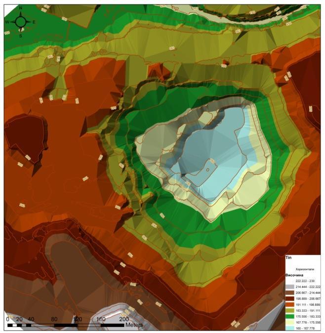 For further studying of the quarry, the DSM model will be used as a base for cross sections or profiles of the berms.