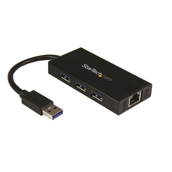 3-Port Portable USB 3.0 Hub plus Gigabit Ethernet - Aluminum with Built-in Cable Product ID: ST3300GU3B The ST3300GU3B Portable USB 3.