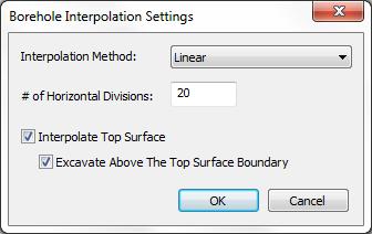 Material layers can be defined by thickness or elevation. In the dialog, click on the settings button to view the interpolation settings.
