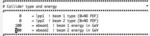 100 GeV Beam energy run_card.
