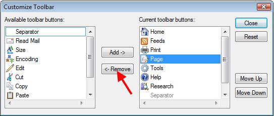 54 8. Remove the Page command from the right column by selecting the