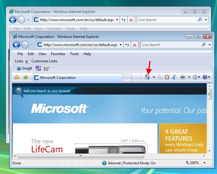 61 6. Click the Home button in the new Internet Explorer window to navigate back