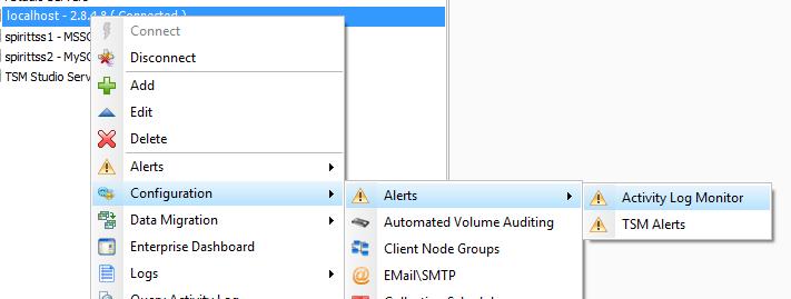 Activity Log Monitor Alerting When Activity Log Monitor Alerts are enabled it is possible to consolidate all the console messages from all TSM Servers defined to TSM Studio Server