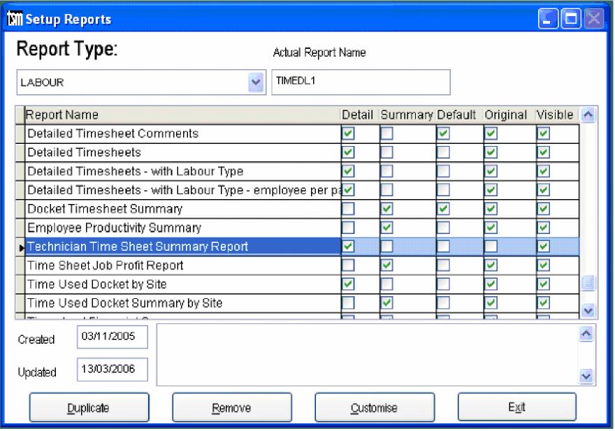 Select the report with the error from the list, and click Customise. If your report is not in this list, you can look through the other categories by using the Report Type dropdown menu.