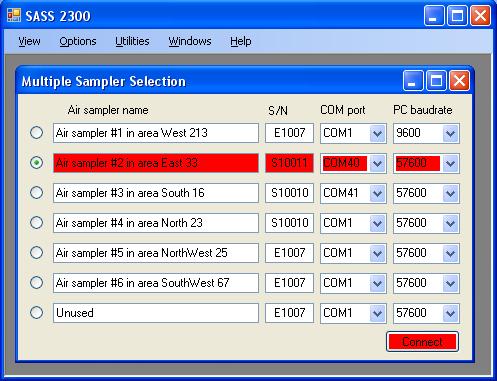 Multiple Sampler Selection If the air sampler is not connected these background colors will be red.