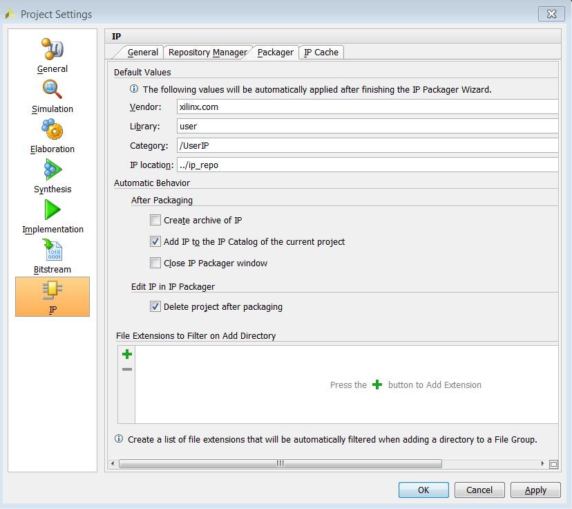 Using the Packager Settings The following figure shows the Packager tab that lets you set the Packager settings.