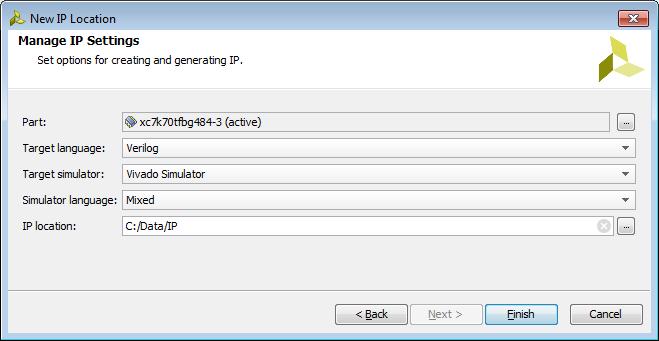 Chapter 3: Using Manage IP Projects X-Ref Target - Figure 3-4 Figure 3-4: Manage IP Settings Dialog Box Managing IP Settings To manage the IP settings: 1.