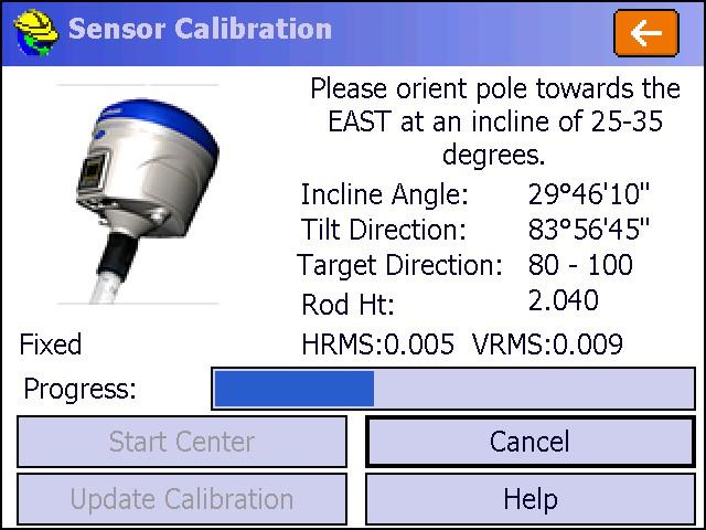 BRx6 Sensor Calibration The display will prompt you to incline the pole so it