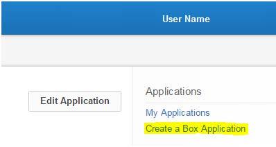 From the My Applications page, select Create a Box