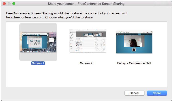 Screen Sharing 1 2 3 Select the Share icon in the toolbar located along the top menu of your Online Meeting Room. Select Share Screen.