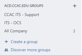 default group for everyone in the College with an academic email account that has joined in the CCAC Yammer network Create a group option will