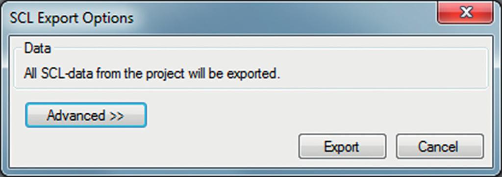 Select all the check boxes but clear Export As SCL Template. GUID-220A10FD-5961-4ED6-9698-FCCC5E0EF6A8 V3 EN Figure 19: Export options for an SCL file 4. Click Export. 5.