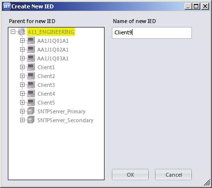 Type the name of the client IED as it is in the file to be imported. Click OK.