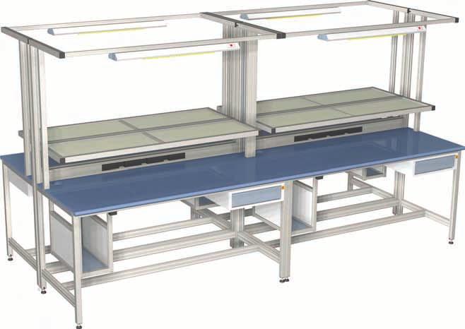 conveyors and two assembly trolleys positioned at the front of operators easy to