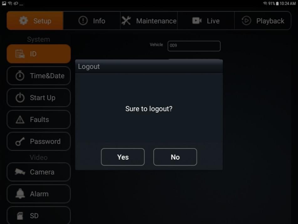 REI Toolkit Quick Guide 9 5 Logging Out When using an Android device, selecting will open the Logout prompt and choosing Yes will end the Wi-Fi connection.